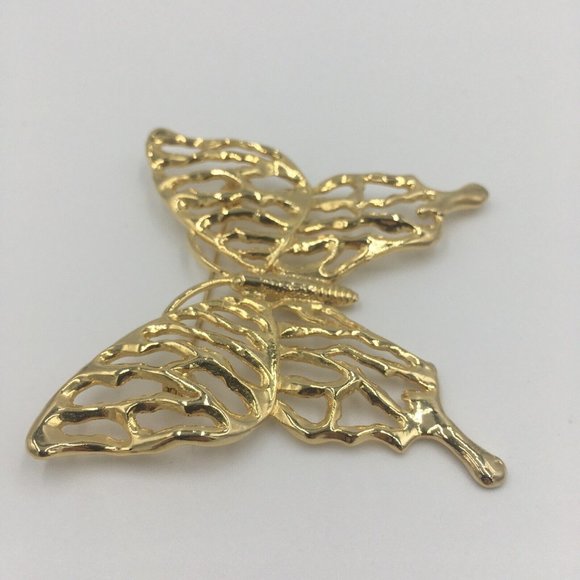 FILIGREE Gold Tone BUTTERFLY BROOCH, EUC, 2.5” - Picture 3 of 5